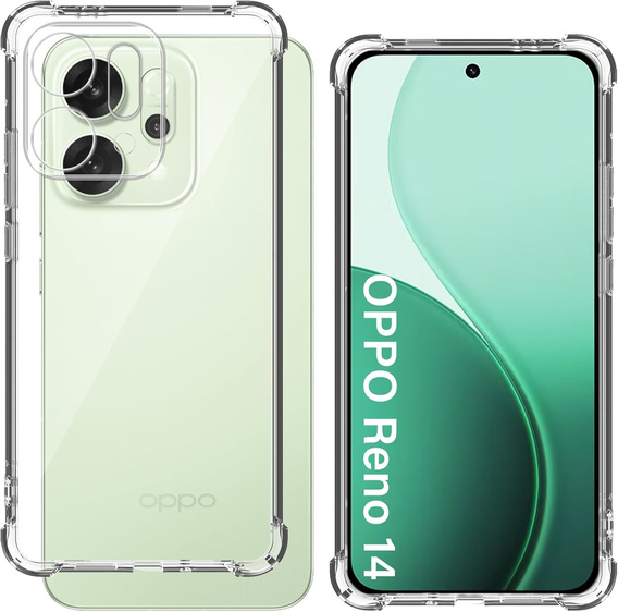 Puzdro pre Oppo Reno 14, vystužené, s ochranou fotoaparátu, priehľadné