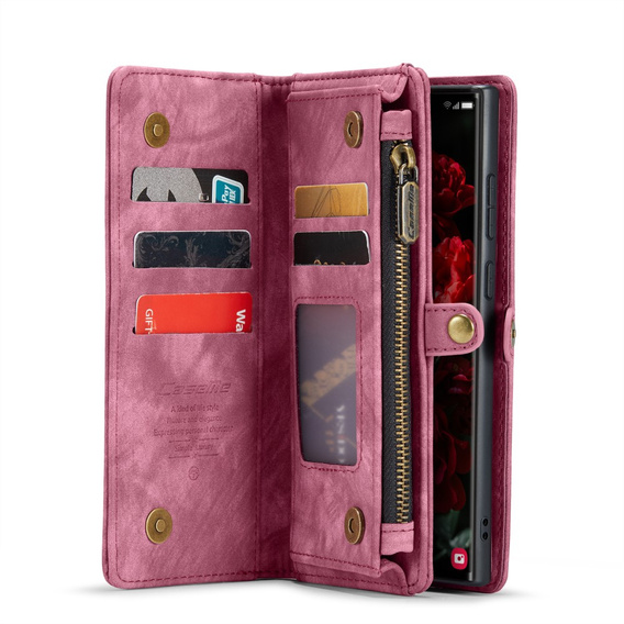 CASEME puzdro pre Samsung Galaxy S25 Ultra, Retro Leather Wallet, s remienkom, červené