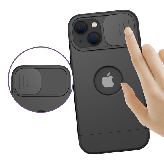 Puzdro ERBORD MagSafe Cam Slider, čierne + sklo na displej pre iPhone 13 / iPhone 14