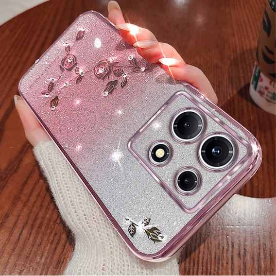 Puzdro pre Infinix Note 30 Pro 4G, Glitter Flower, ružové rose gold