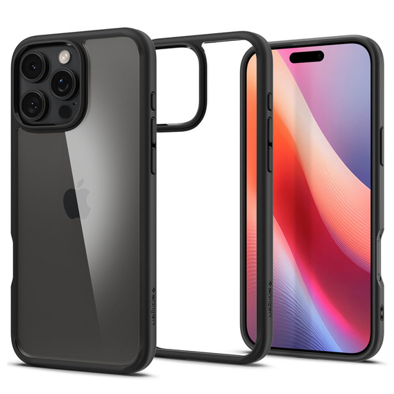 Puzdro Spigen pre iPhone 16 Pro Max, Ultra Hybrid, transparentné / čierne + tvrdené sklo 9H