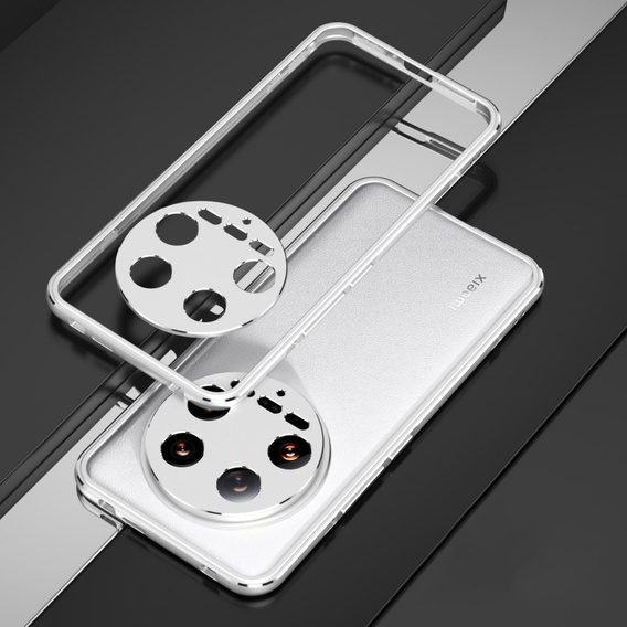 Puzdro pre Xiaomi 14 Ultra, Armor Bumper, s krytom objektívu, strieborné