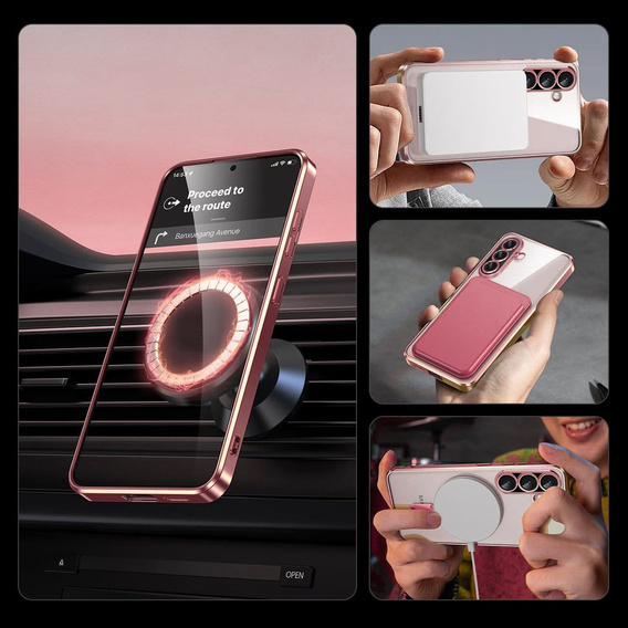 Puzdro pre Samsung Galaxy A17 5G, Electro MagSafe, priehľadné s ružovými stranami