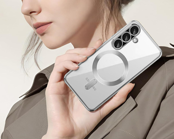 Puzdro pre Samsung Galaxy A56 5G, Electro MagSafe, strieborné + sklo na displej
