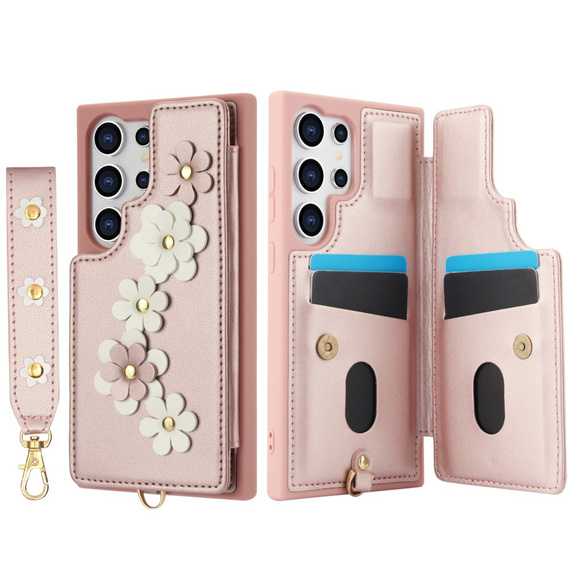 Puzdro pre Samsung Galaxy S24 Ultra, Leather Flower Card Slot, ružové