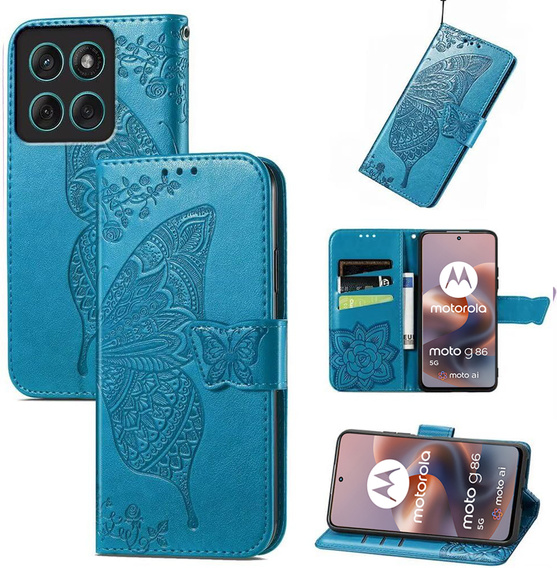 Klapkové puzdro pre Motorola Moto G86 5G, Butterfly, modré
