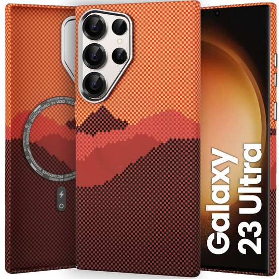 Puzdro pre Samsung Galaxy S23 Ultra, Carbon Fiber MagSafe, oranžové