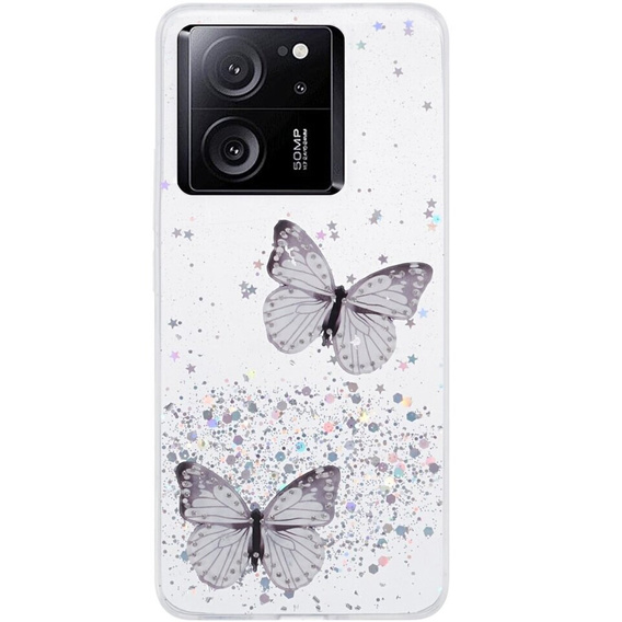 Puzdro pre Xiaomi 13T / 13T Pro / Redmi K60 Ultra, Glitter Butterfly, biele