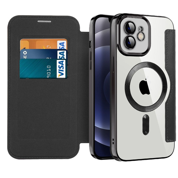 Klapkové puzdro pre iPhone 12, RFID Wallet MagSafe CamShield, čierne