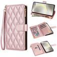 Puzdro s chlopňou pre Samsung Galaxy A56 5G, Rhombus Crossbody Leather, ružové rose gold