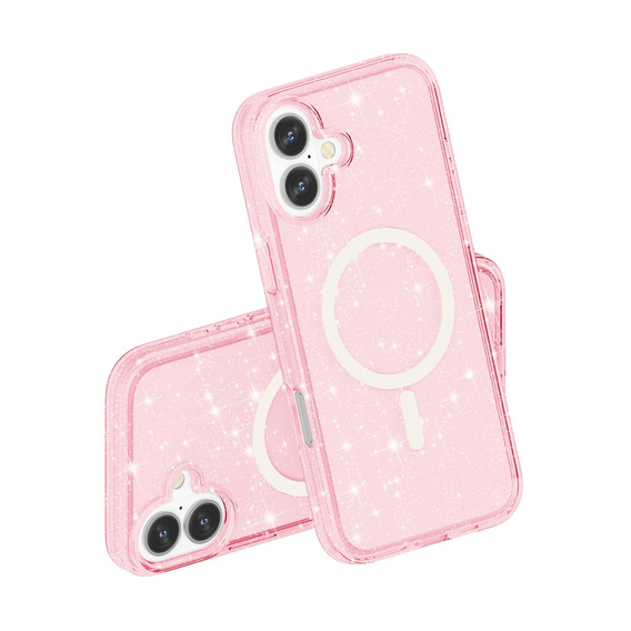 Puzdro pre iPhone 17, pre MagSafe, trblietavé, priesvitné ružové