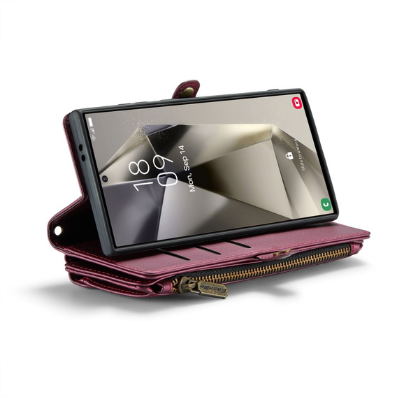 Puzdro CASEME pre Samsung Galaxy S25 Ultra, RFID Leather Wallet, s popruhom cez rameno, červené