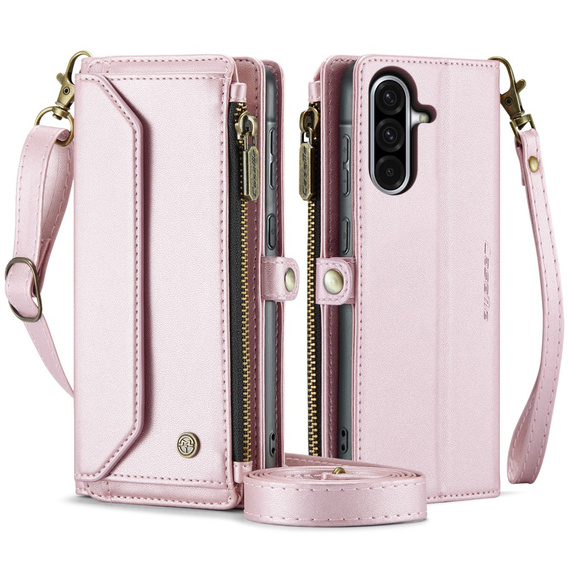 Puzdro CASEME pre Samsung Galaxy A56 5G, RFID Leather Wallet, s popruhom cez rameno, ružové