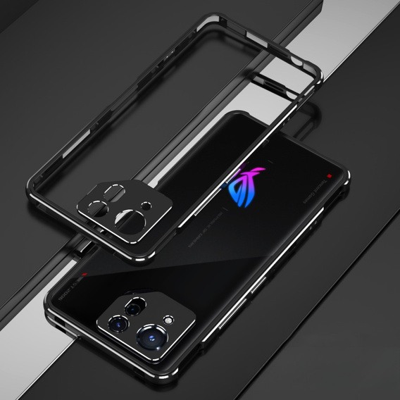 Puzdro pre ASUS ROG Phone 8 Pro, Armor Bumper, s krytom objektívu, čierna / strieborná