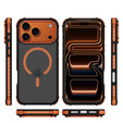 Matné puzdro pre iPhone 17 Pro, pancierované, pre MagSafe, dymové s oranžovými stranami