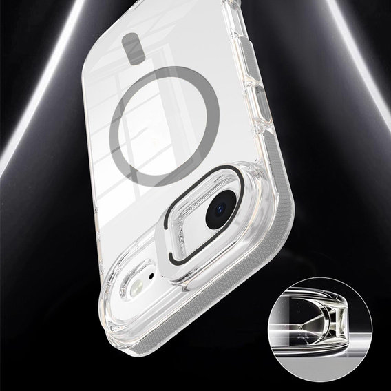 Puzdro pre iPhone Air, pre MagSafe, so stojanom, priehľadné so sivými vložkami