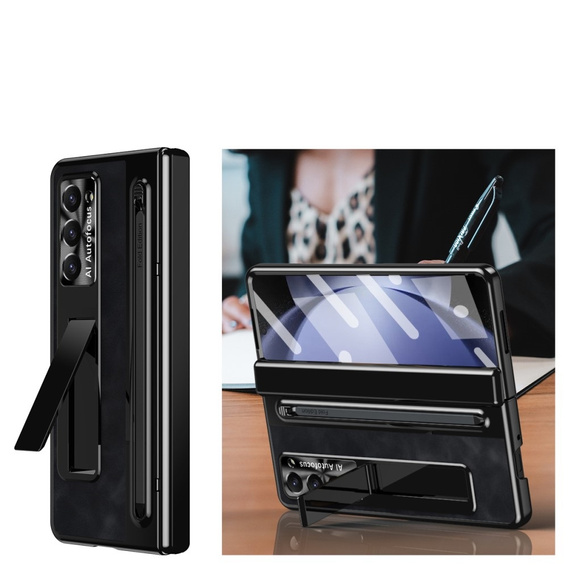 Kožené puzdro Leather+PC s podstavcom, sklom a stylusom pre Samsung Galaxy Z Fold6 5G