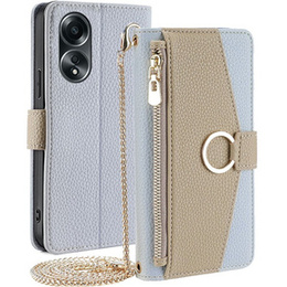 Flipové puzdro pre Oppo A58 4G, Wallet Zipper Pocket, so zrkadlom, modré