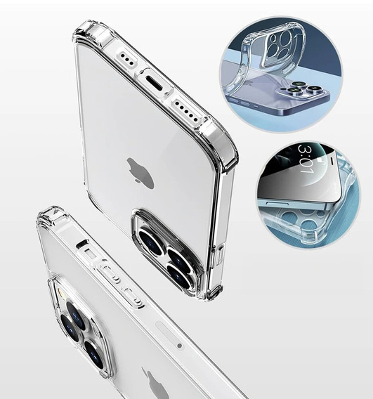 Puzdro pre iPhone 16 Pro, Erbord Dropproof, priehľadné + sklo