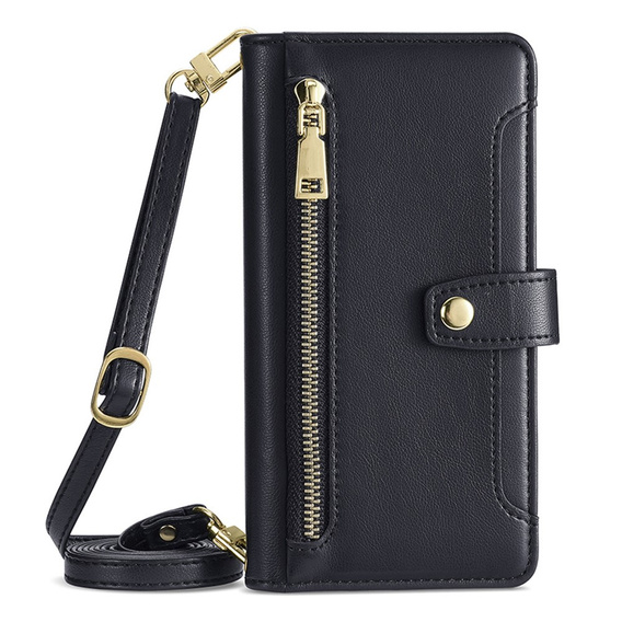 Klapkové puzdro pre iPhone 14, Wallet Zipper Pocket, čierne
