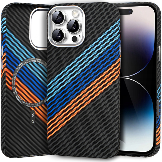 Puzdro pre iPhone 14 Pro, Carbon Fiber MagSafe, tmavomodré