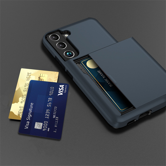 Obal na mobil pre Samsung Galaxy S22, Sliding Card Holder, tmavomodré