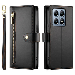 Klapkové puzdro pre Xiaomi 14T Pro, Wallet Zipper Pocket, čierne