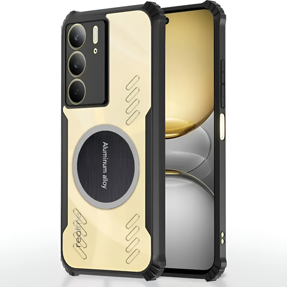 Puzdro pre Realme 14X / Realme C75, s magnetickým štítkom, transparentné / čierne