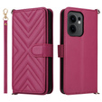 Puzdro s chlopňou pre Oppo Reno 13F 5G, Crossbody Leather Wallet, bordové