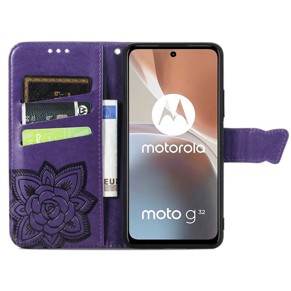 Klapkové puzdro pre Motorola Moto G32, Butterfly, fialové