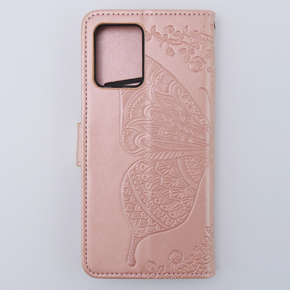 Klapkové puzdro pre Motorola Moto G54 5G, Butterfly, ružové rose gold