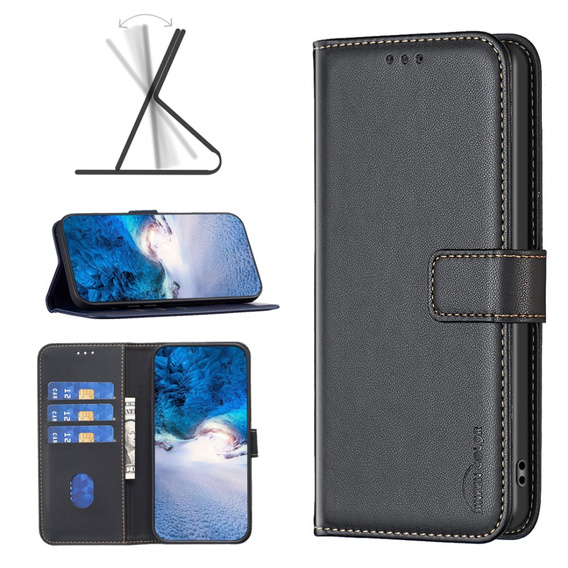 Klapkové puzdro pre Samsung Galaxy S23 FE, BINFEN Wallet, čierne + 9H sklo