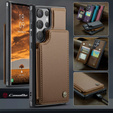 CASEME flipové puzdro pre Samsung Galaxy S25 Ultra, Litchi Wallet, hnedé
