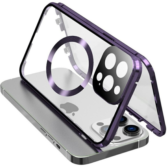 Magnetické puzdro Dual Glass MagSafe pre iPhone 15 Pro, fialové