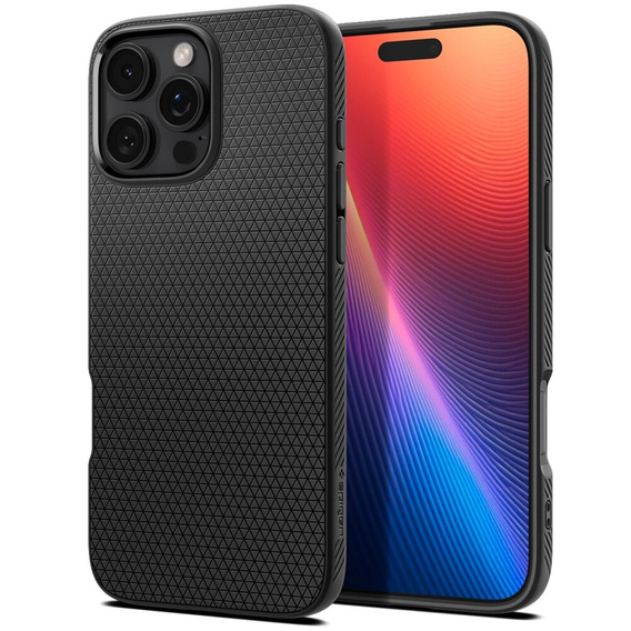 Puzdro Spigen pre iPhone 16 Pro, Liquid Air, čierne + tvrdené sklo 9H