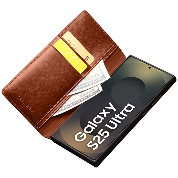 Flipové puzdro pre Samsung Galaxy S25 Ultra, QIALINO Leather Wallet, hnedé