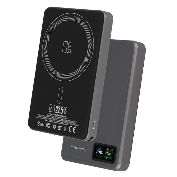 Blavec Power Bank 10000mAh BJ-03 Slim 13,5 mm - Typ C - 22,5 W, MagSafe 3v1 - sivá