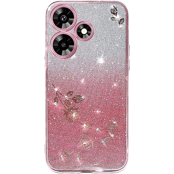 Puzdro pre Infinix Hot 30, Glitter Flower, ružové rose gold