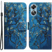 Klapkové puzdro pre Oppo A17, Wallet flowers, modré