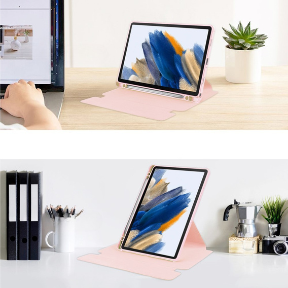 Puzdro s klávesnicou pre Samsung Galaxy Tab A9+, Rotary 360° Leather, ružové rose gold