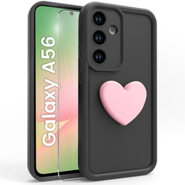 Puzdro pre Samsung Galaxy A56 5G, Silicone Heart, čierne + tvrdené sklo 9H