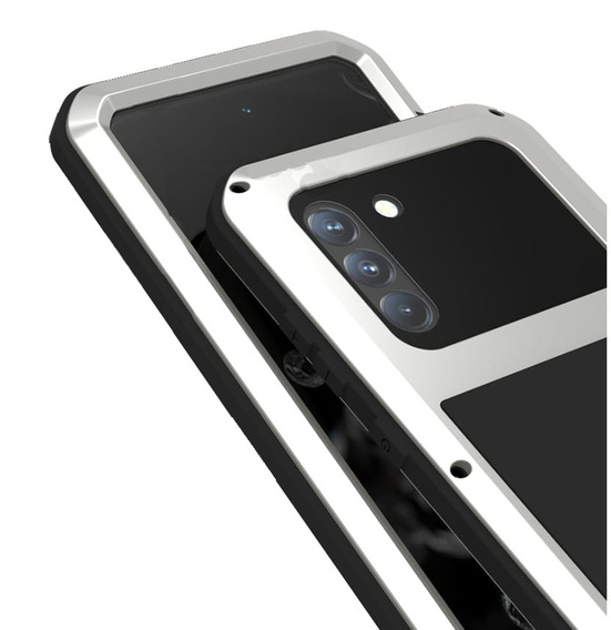 Love Mei Obal na mobil pre Samsung Galaxy S21 FE, armored with glass, strieborné