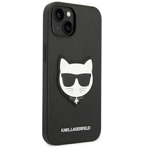 Karl Lagerfeld Obal na mobil pre iPhone 14 Plus, Saffiano Choupette Head Patch, čierne