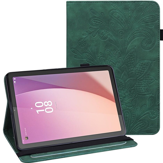Puzdro s chlopňou pre Lenovo Tab M9, flower, zelený