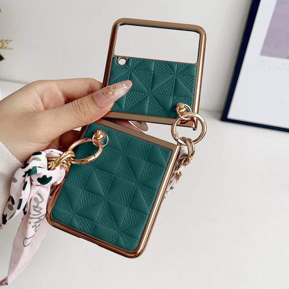 Puzdro pre Samsung Galaxy Z Flip4 5G, Grid Leather, zelený