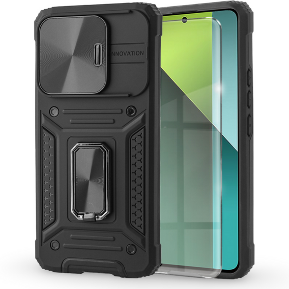 Pancierované puzdro pre Xiaomi Redmi Note 13 Pro 5G, CamShield Slide, čierne + tvrdené sklo 9H