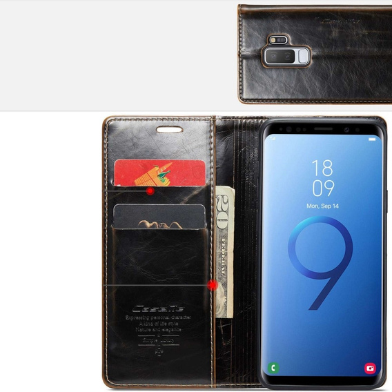 CASEME flipové puzdro pre Samsung Galaxy S9+ Plus, Waxy Textured, káva