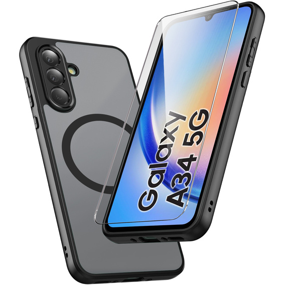 Puzdro pre Samsung Galaxy A34 5G, pre MagSafe, ERBORD Matt Case, čierny + sklo na displej