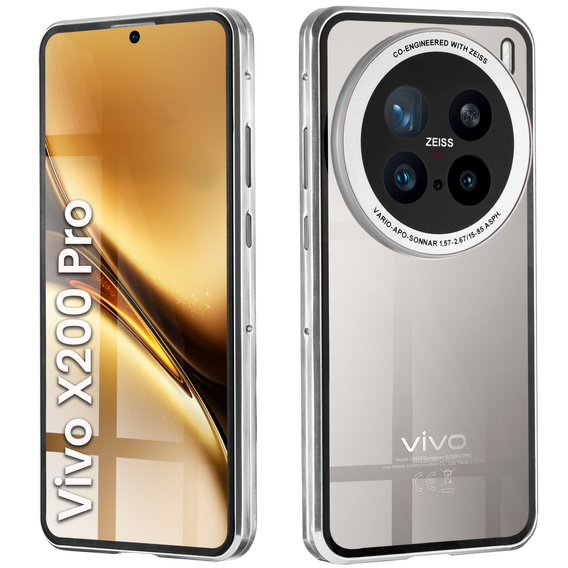 Puzdro pre Vivo X200 Pro 5G, Magnetic Dual Glass, strieborné