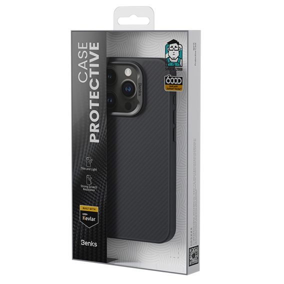 Puzdro BENKS Kevlar pre iPhone 15 Pro Max, pre MagSafe, Carbon Fiber, čierne